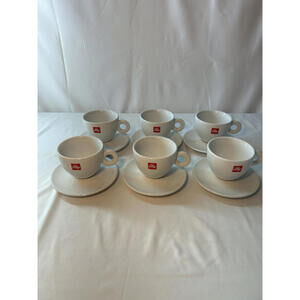 Illy Larger Espresso Cups Saucers Set of 6 White Porcelain Coffee- Made in ITALY